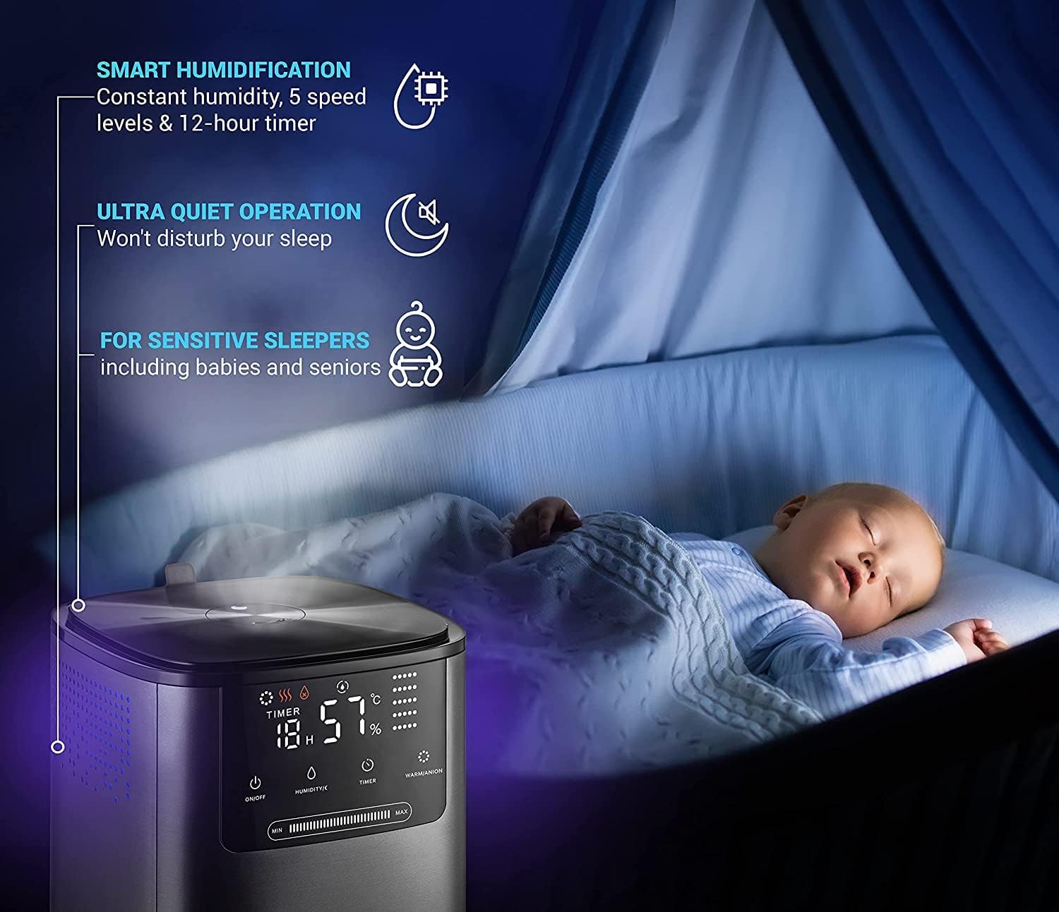 Hupro Premium Humidifier for Large Room Home Bedroom 4L Big Capacity, Top Fill Cool&Warm Air Ultrasonic Humidifiers with Essential Oil Diffuser All in One, Quiet for Baby Kids Nursery