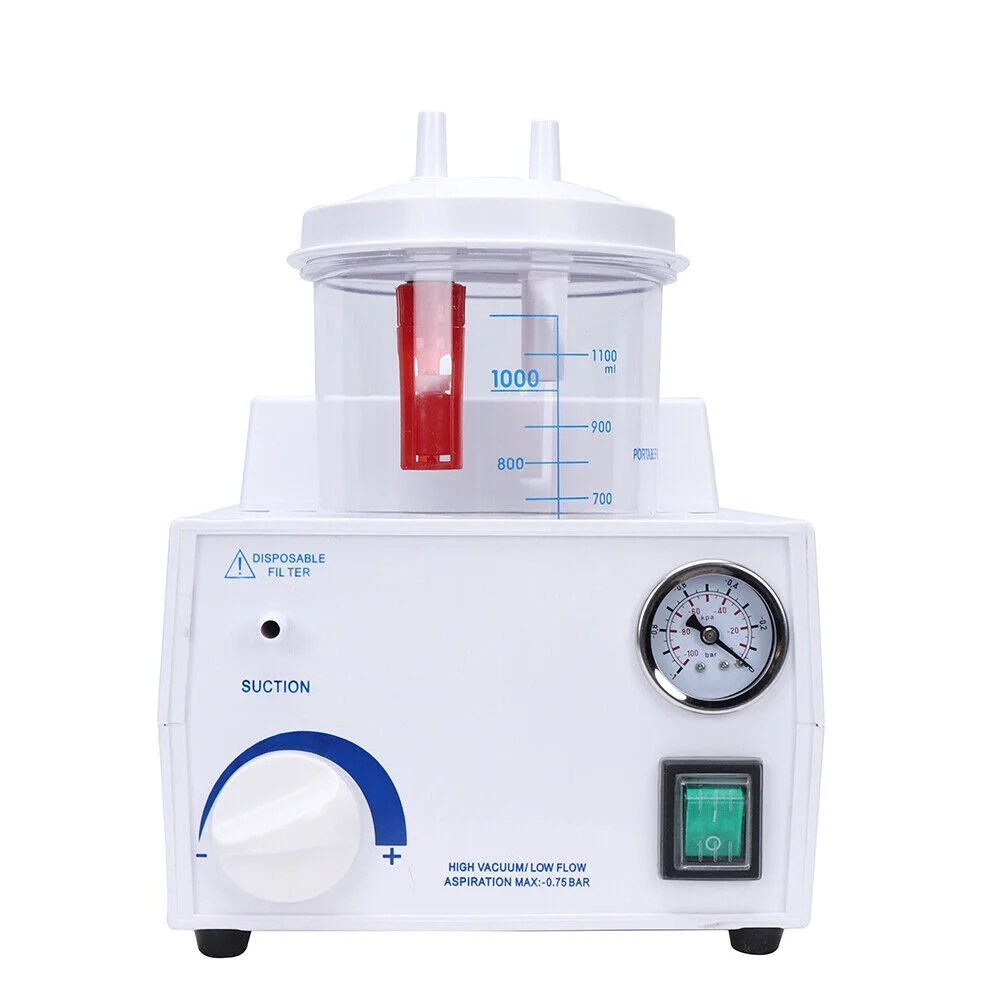 ZhdnBhnos 1000ml Dental Portable Vacuum Phlegm Suction Unit Emergency Quiet Medical Aspirator Machine Oil-Free Piston Pump White 110V 90VA