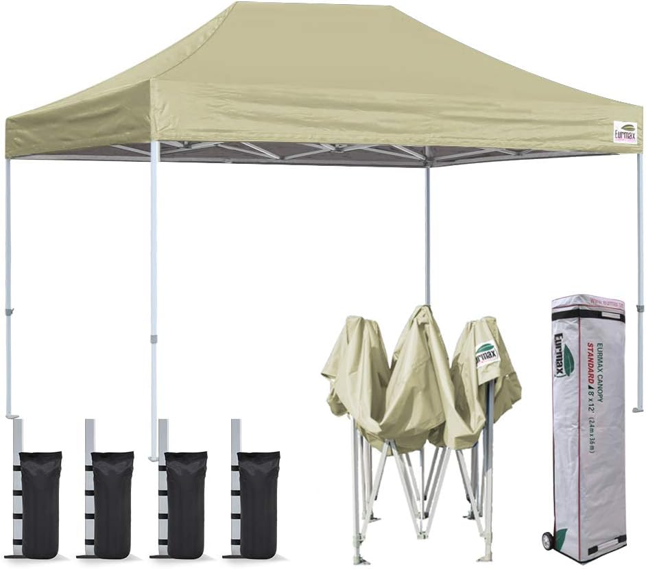 Eurmax USA 8'x12' Ez Pop Up Canopy Tent Commercial Instant Canopies with Heavy Duty Roller Bag,Bonus 4 Sand Weights Bags (Red)