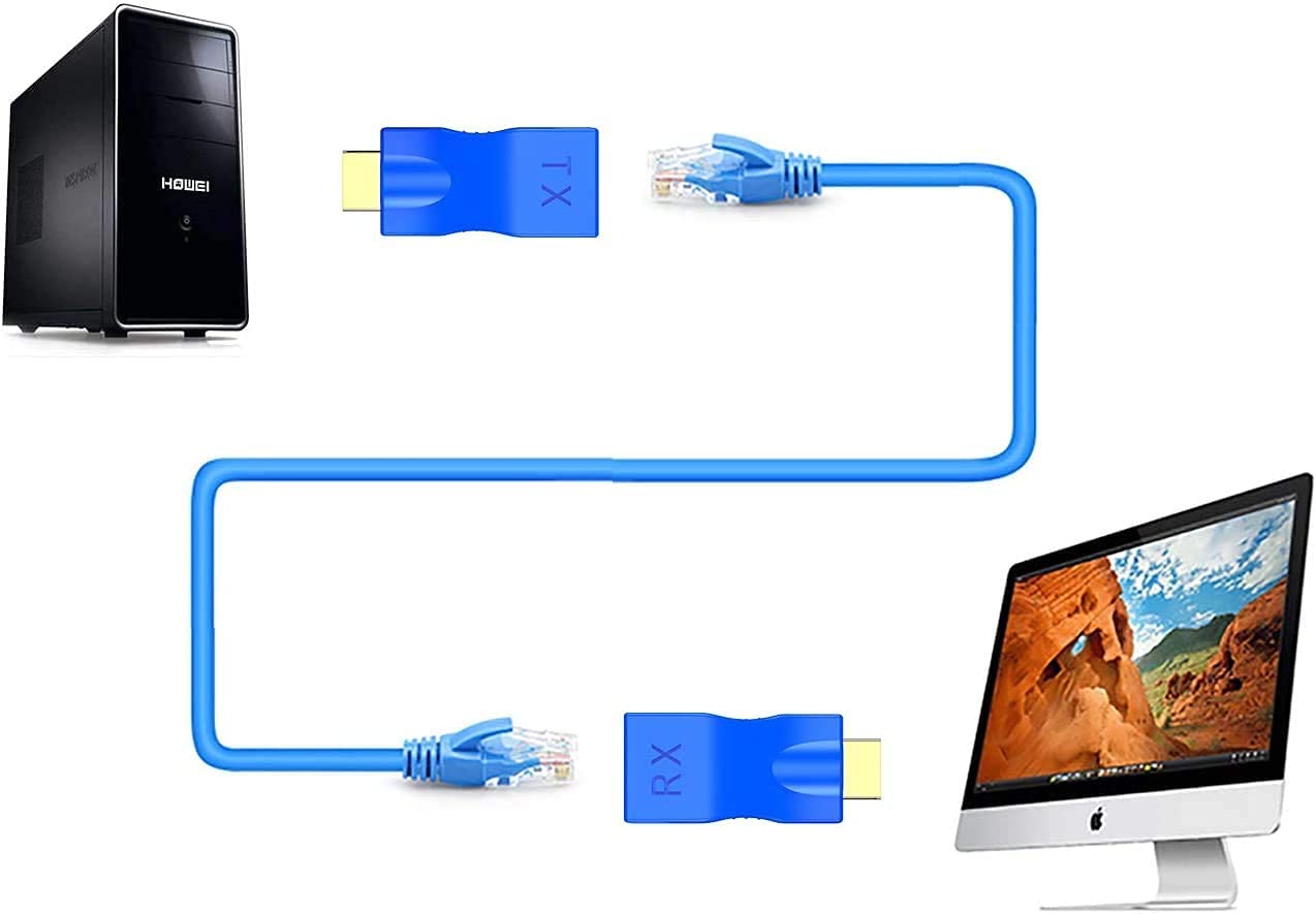HDMI to RJ45 Extender, Eanetf HDMI to RJ45 Ethernet Network Converter Over by Cat5-e/6 Cable Splitter 1080p up to 30m/98ft Repeater for HDTV HDPC PS4 STB