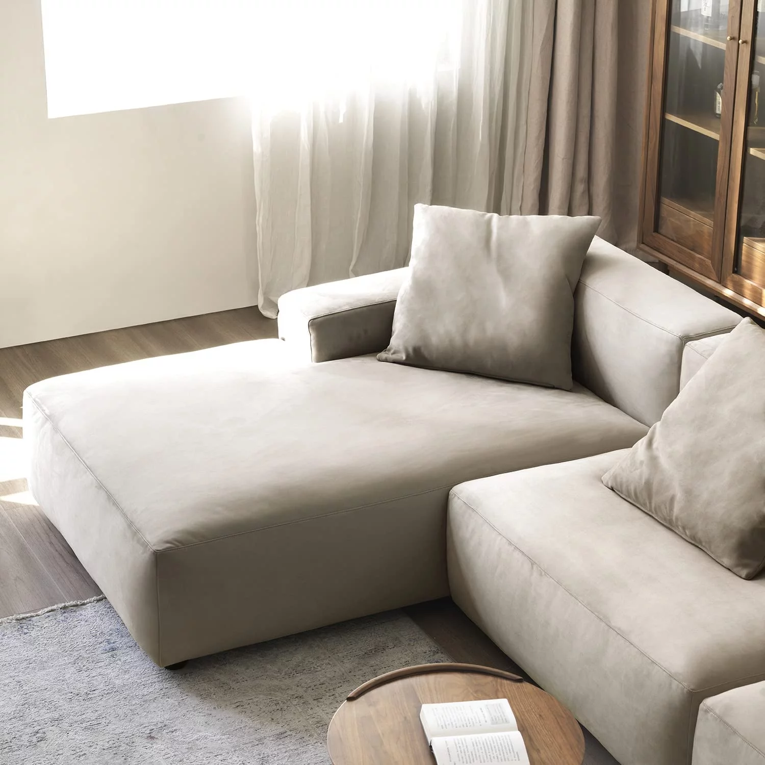 Acanva Luxury Modern Modular L-Shape Sectional Sofa Set  3 Seat Upholstered Couch with Chaise Lounge for Living Room Bedroom Apartment  Light Cream
