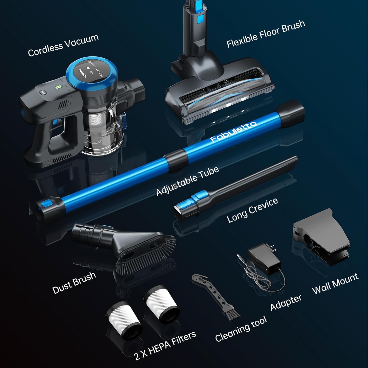 FABULETTA Cordless Stick Vacuum Cleaner with LED Display, Brushless Motor, Max 50 Mins Runtime Detachable Battery, 6 in 1 Lightweight Stick Vacuum for Home Hard Floor and Pet Hair