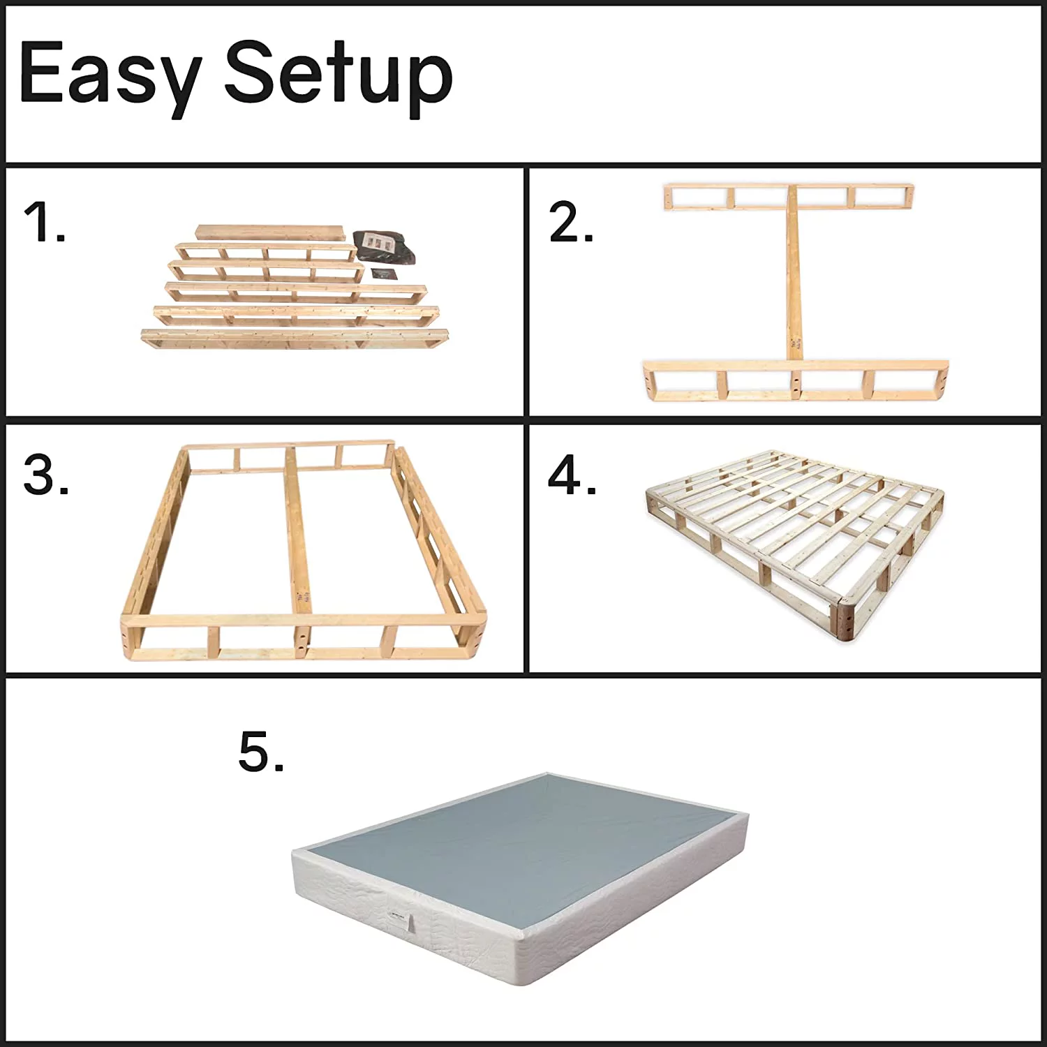 WAGEE, 4.5-Inch Sturdy Box Spring for Mattress Support-Durable and Easy to Assemble Natural Wood Foundation for Full, White