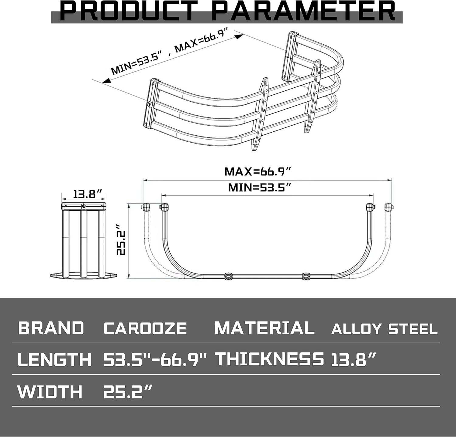 CAROOZE Truck Bed Extender Universal Retractable Tailgate Extension 53.5''-66.9'' for Ford / Titan / Tundra / Ram / Silverado / Sierra Pickup Truck Steel