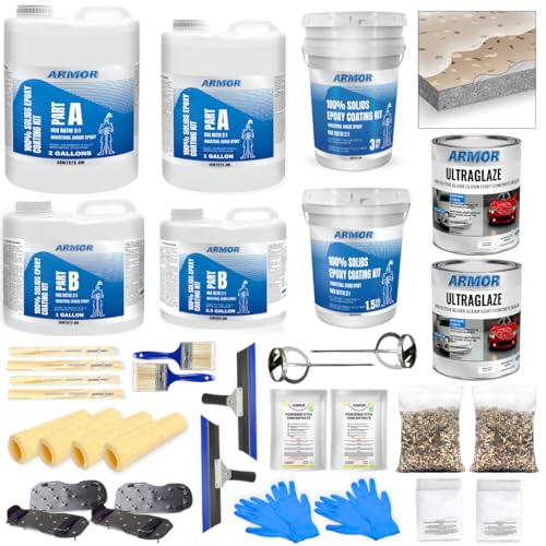 Garage Epoxy Floor Kit – 100% Solids - 2 Part Industrial-Grade Coating w/UltraGlaze Topcoat | DIY Slip & Hot Tire Resistant | 300 Sq Ft - Blue - 17 pc kit