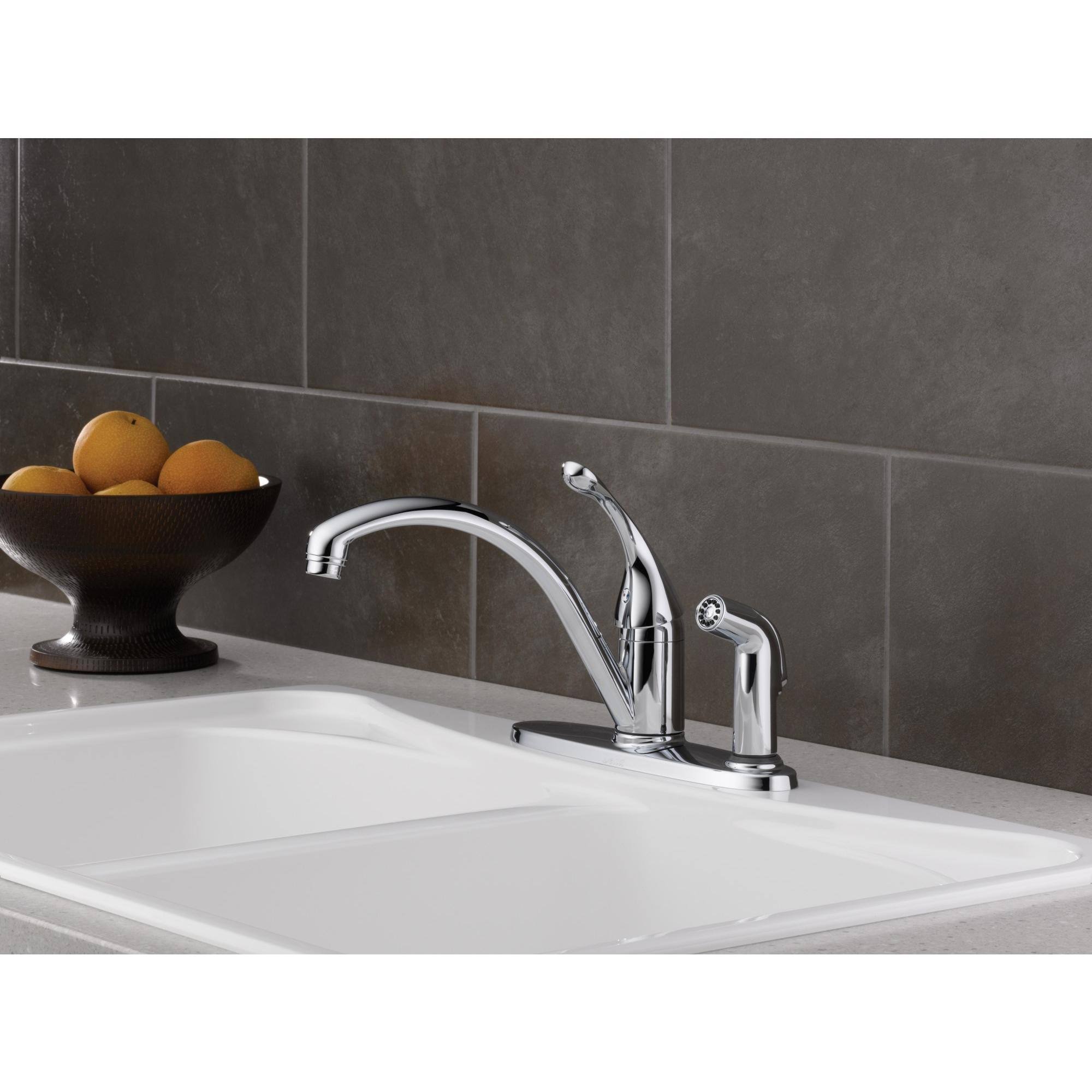 Delta - 340-DST - Collins Single Handle Kitchen Faucet with Integral Spray Chrome