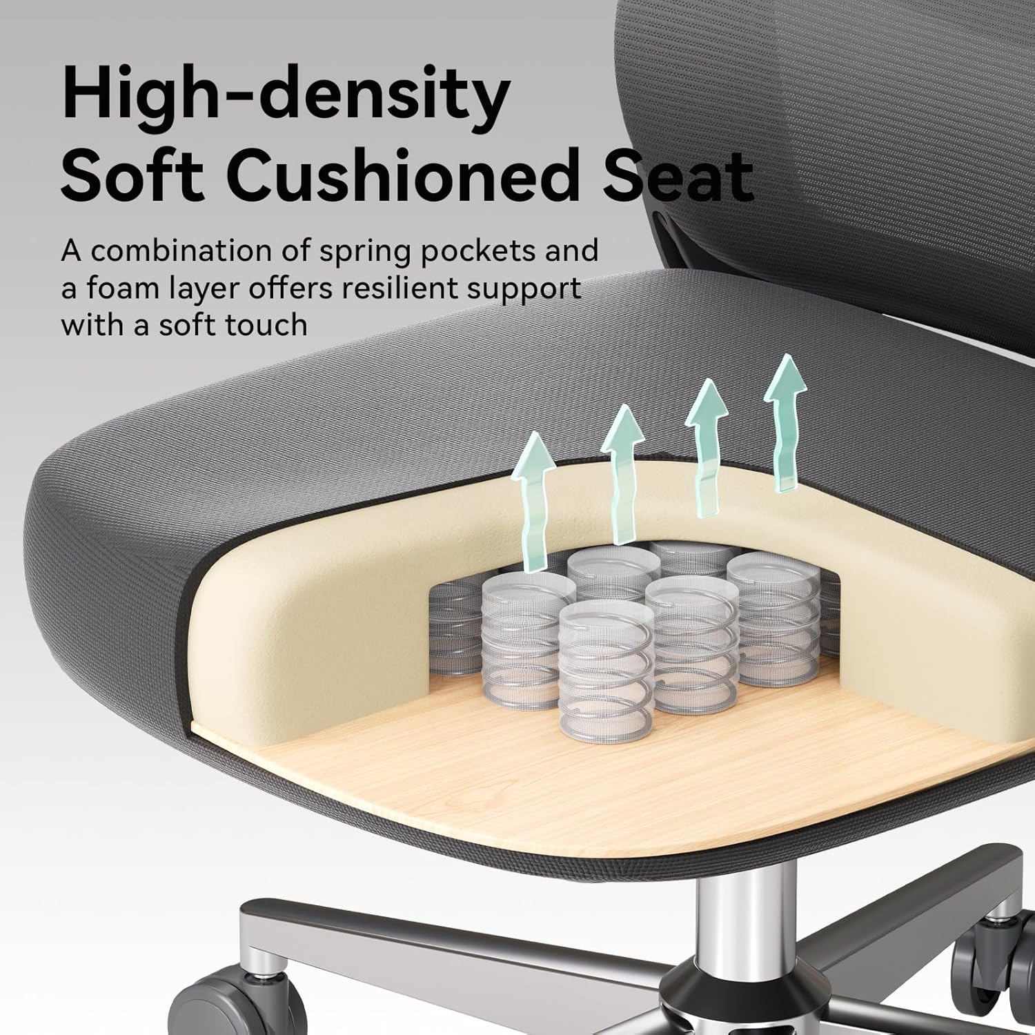 Hbada Office Chair, Ergonomic Chair with Adjustable 2D Armrest, Swivel Office Chair -Adjustable Headrest with Lumbar Support and PU Wheels Black