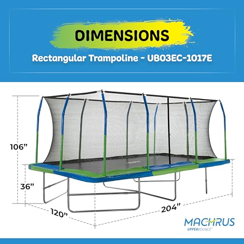 Upper Bounce Rectangle Trampoline Set with Premium Top-Ring Enclosure System – Outdoor Trampoline - Gymnastics Rectangular Trampoline for Kids - Adults - Supports Upto 500 lbs.