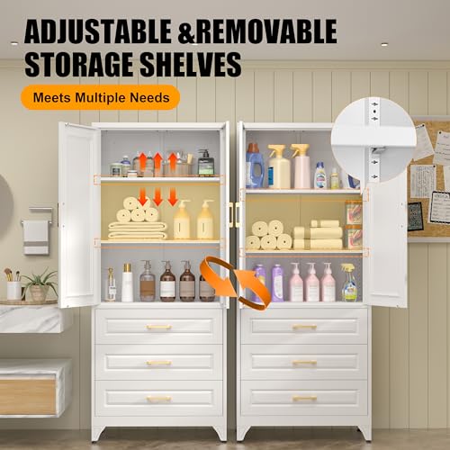 71" Tall Metal Storage Cabinet, Kitchen Pantry Storage Cabinets with Doors and 4 Shelves, White Pantry Cabinet, Utility Kitchen Cupboard, Large Steel Cabinets for Dining Room, Office, Living Room