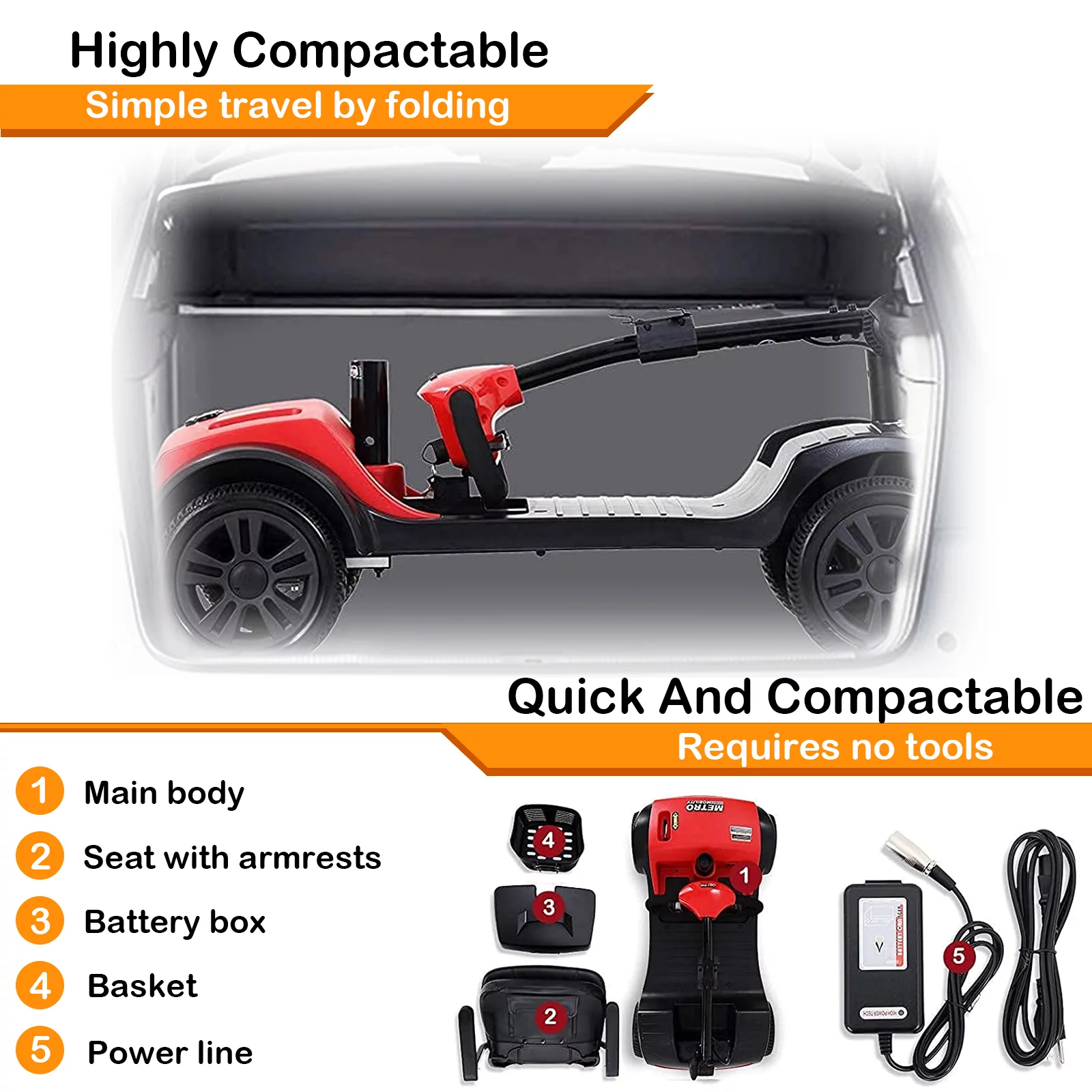 4 Wheels Folding Mobility Scooter for Seniors Adults with Baskets Blue