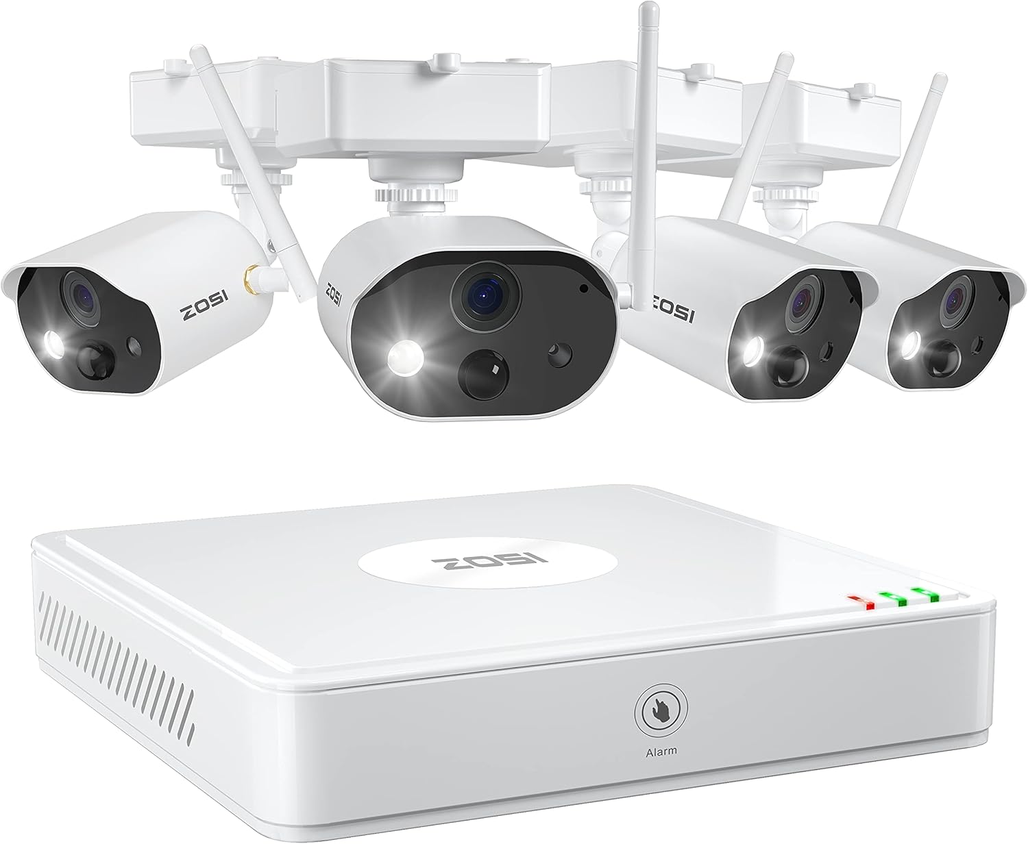 ZOSI C301 Spotlight Battery Powered Wireless Security Camera System,4CH NVR with 4pcs 1080p Rechargeable Wire-Free Outdoor Cameras,80ft Night Vision,PIR Motion Detection, 2-Way Audio,32GB SD Card