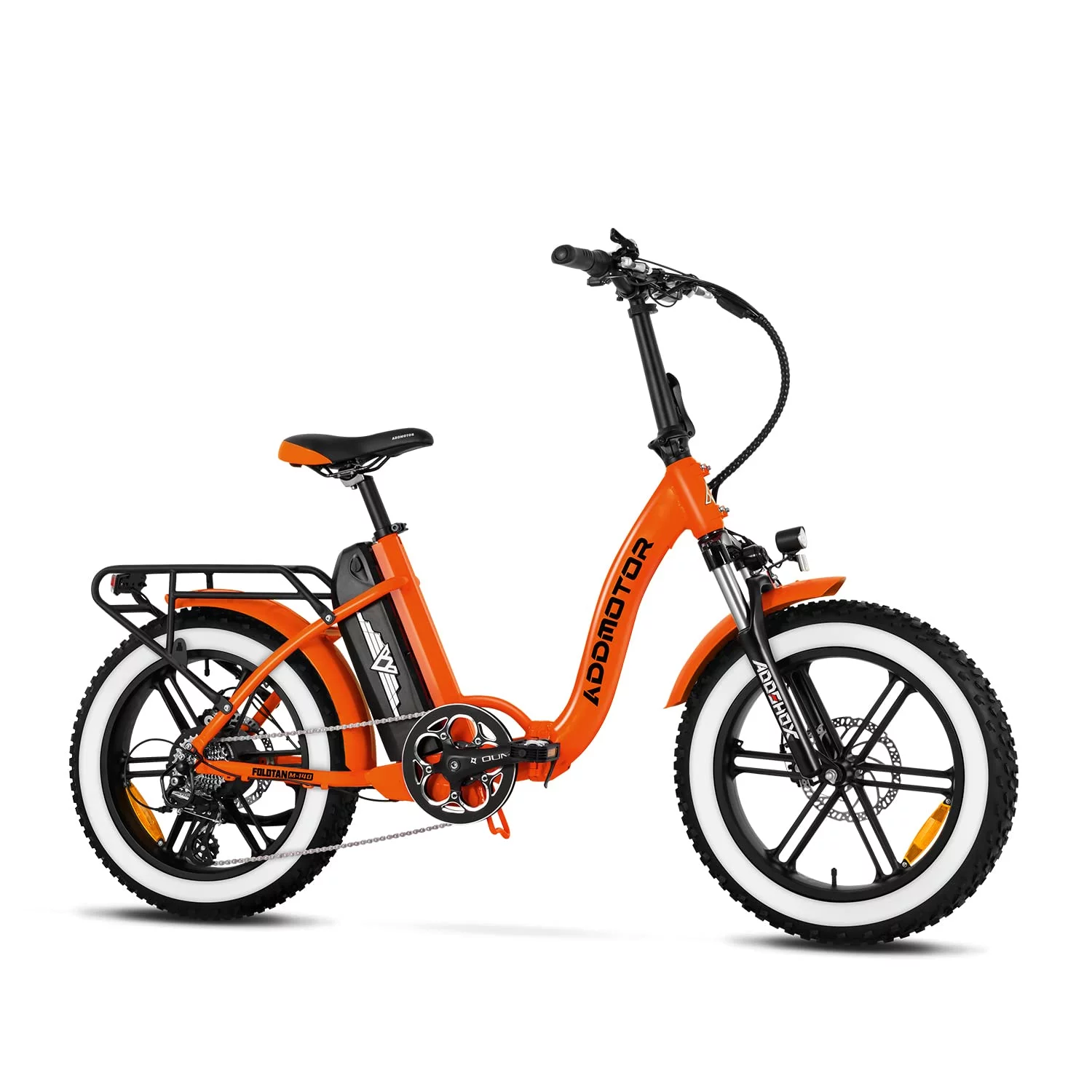 Addmotor Electric Bike for Adults, Foldable Step-Thru Electric Bike, 48V 20Ah Removable Battery, 750W Folding Electric Bike for Adults, M-140 R7 20" Fat Tire Ebike,Orange - Curated Treasures Market