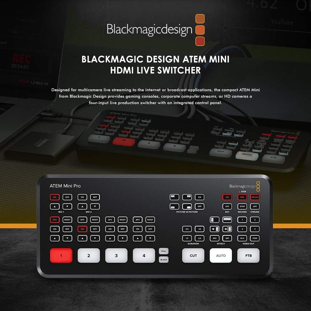 Blackmagic Design ATEM Mini HDMI Live Switcher Basic Bundle Ready for Streaming with Cables, Cleaning Kit and More