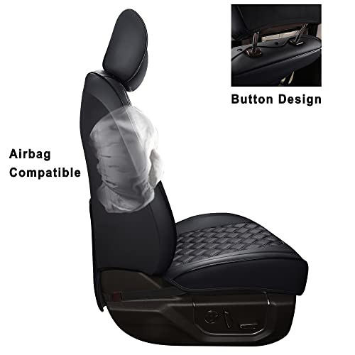 Silverado Seat Covers Front & Rear Fit for Chevy Silverado GMC Sierra Pickup 1500 2014-2018, 2500HD 3500HD 2015-2019 Crew Double Extended Cab Leather Seat Cushion Cover (Full Set/Black)
