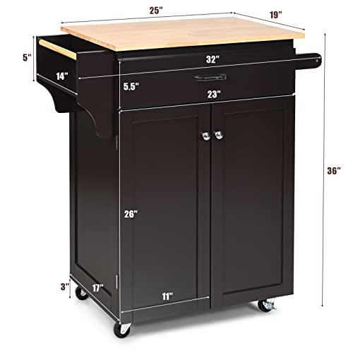 IFANNY Kitchen Island, Small Rolling Cart with Drawers, 2 Door Cabinet, Spice Rack & Towel Handle, Kitchen Carts on Wheels with Storage, Modern Island Table for Kitchen, Dining Room, Restaurant