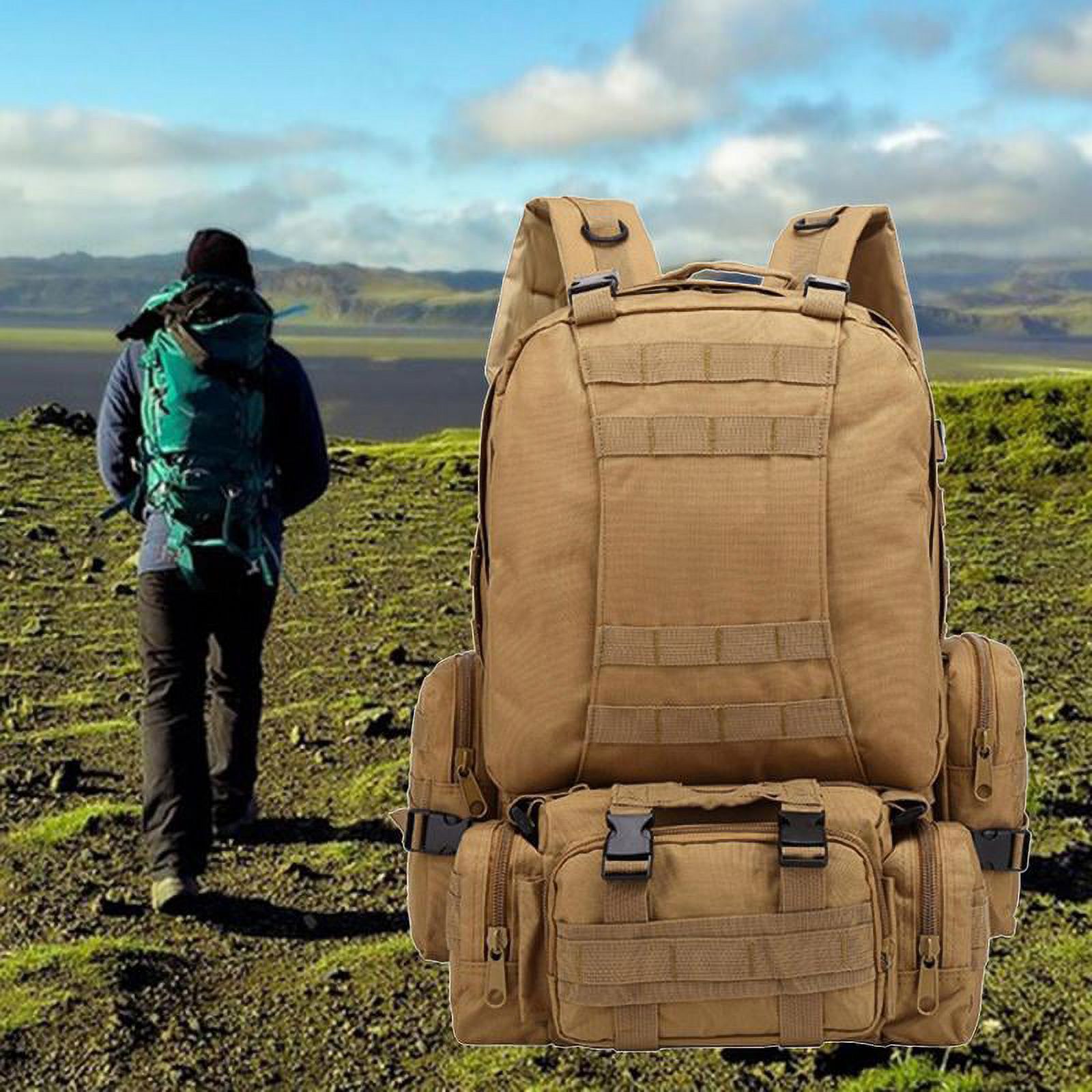 55L Backpack Accessories Backpack Travel Hiking Camping Khaki