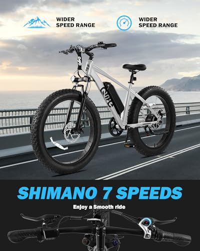 Racer Plus Adult Electric Bicycle, Peak 1000W Motor Electric Bike for Adults, Up to 28MPH 65Miles, 26x4.0 Fat Tire Electric Mountain Bike with 48V 13AH Battery, 7 Speed Front Suspension E Bike