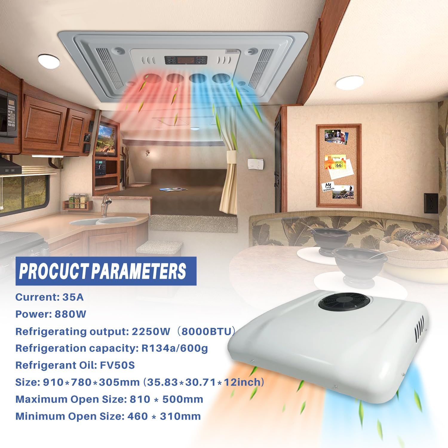 24V rv rooftop air conditioning Electric Parking dc Air Conditioner 24 volt Heating and Cooling 8000BTU Fit for Camper Van Truck Excavator Motorhome Cranes Bus SUV Car