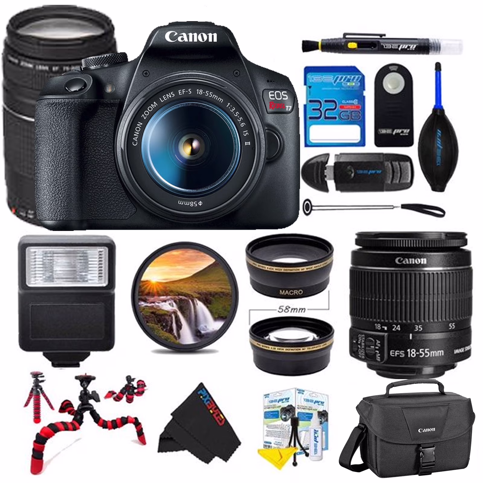 Canon EOS Rebel T7 Digital SLR Camera with 24.1MP APS-C CMOS Sensor and Digic 4+ Image Processorw/ 18-55mm f/3.5-5.6 IS II Lens (Black) +Canon EF 75-300mm f/4-5.6 III Lens Advanced Kit(USA Warranty)