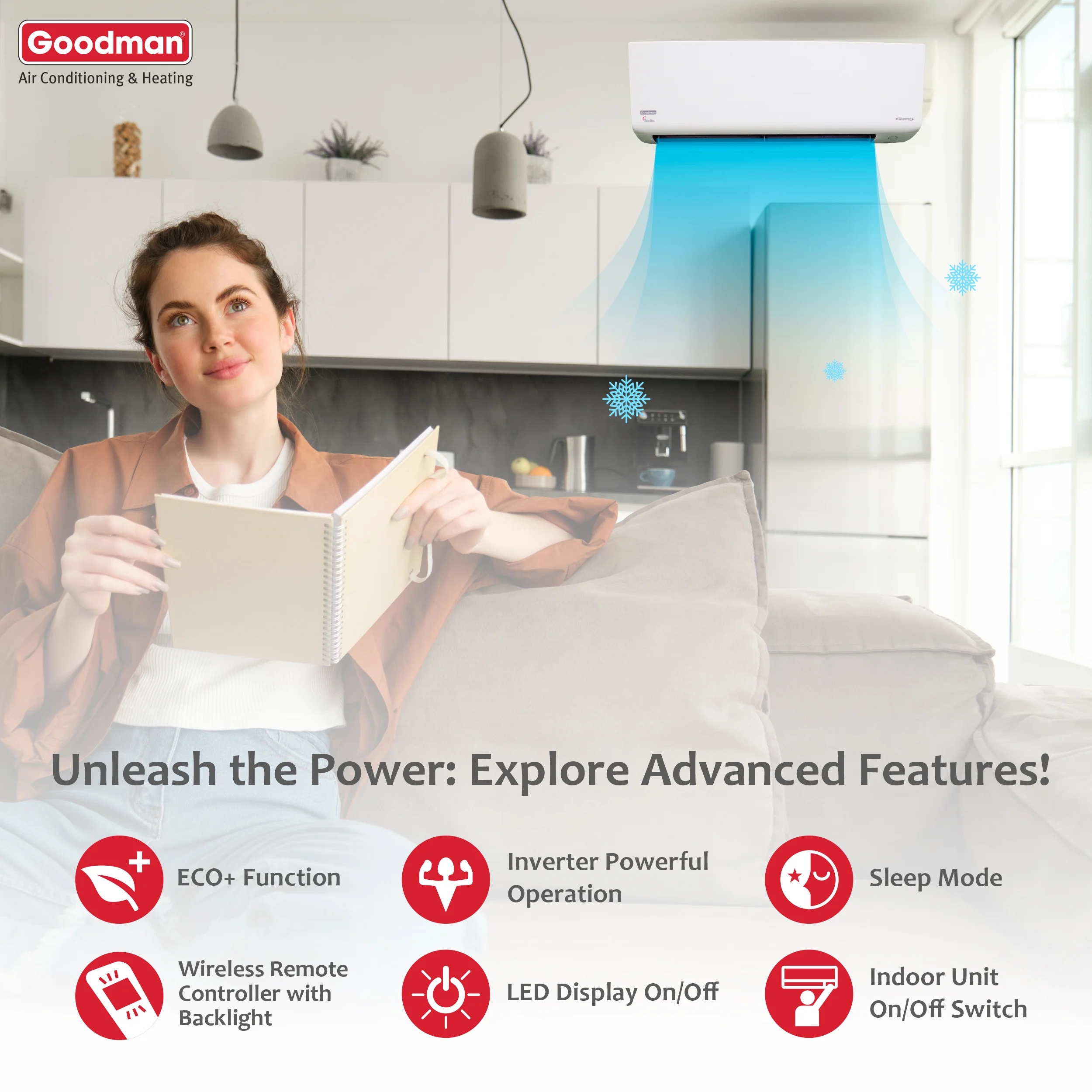 Goodman 12,000 BTU 18 SEER2 Ductless Mini-Split Heat Pump Air Conditioner up to 550 sq. ft.