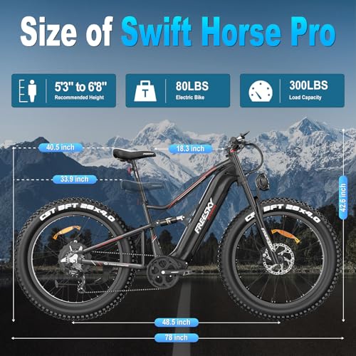 FREESKY 2000W Electric Bike with BAFANG Motor & 48V 30Ah Samsung Cells Battery, 35MPH Max Speed, 120 Miles Range, Full Suspension Mountain Ebike for Adult, 26" Fat Tires, Smart Keys, Hydraulic Brakes