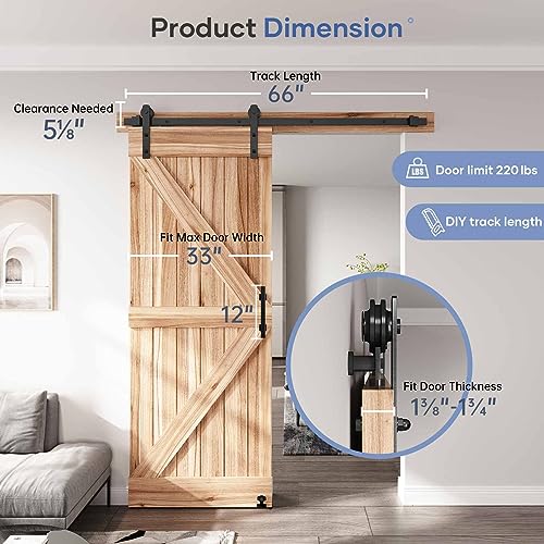 EaseLife 12 FT Double Sliding Barn Door Track and Handle Hardware Kit,Straight Pulley,Slide Smoothly Quietly,Easy Install (12FT Track Kit for 33"~36" Wide Double Door)