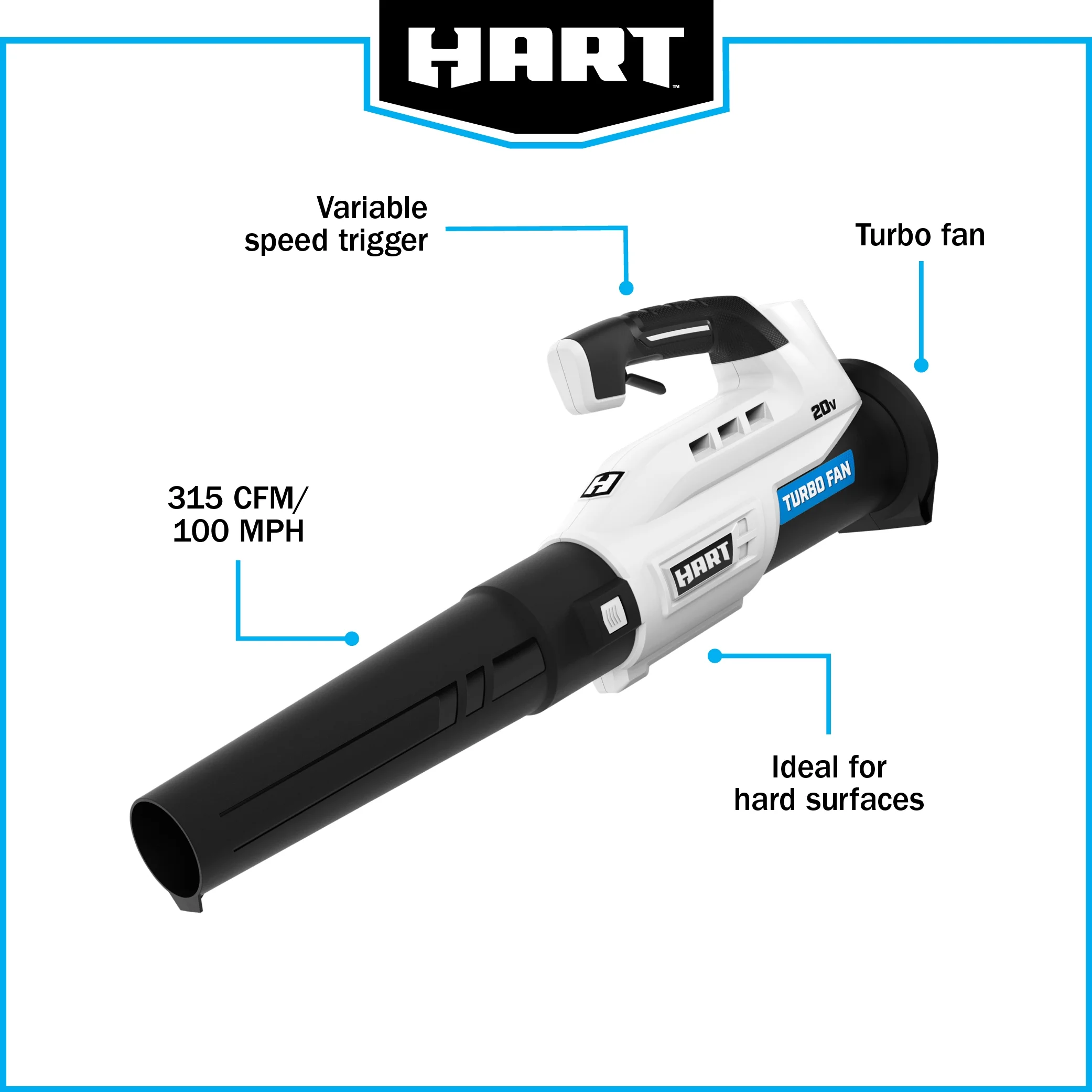 HART 20-Volt Turbo Fan Blower (1) 4.0Ah Lithium-Ion Battery