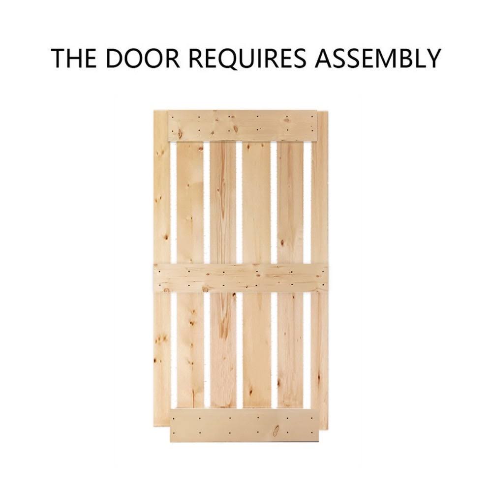 CALHOME 42 in x 84 in Unfinished 2 Panel Wood Barn Door with Sliding Hardware - 42 x 84