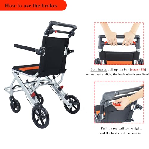 Portable Folding Wheelchair, Travel Wheelchair with handbrake, Ultra-Light Wheelchair for The Elderly and Children (with Bag) …