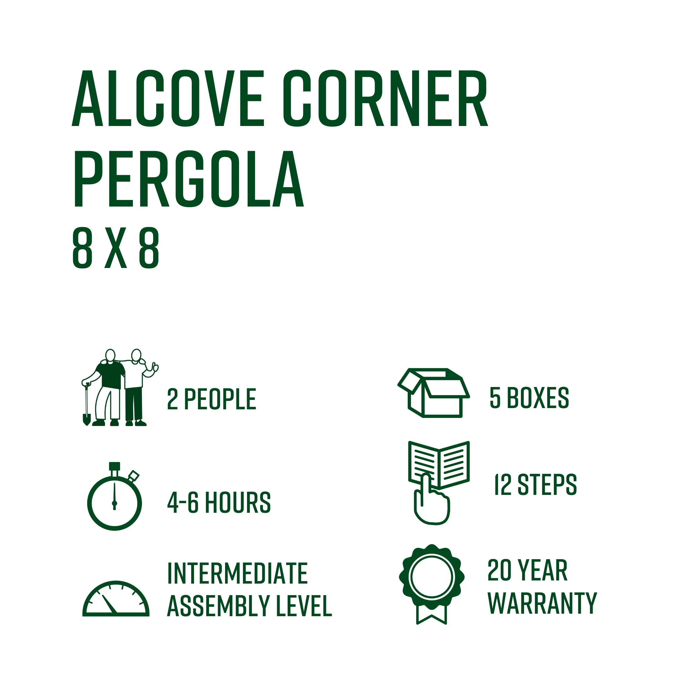 Vita 96"L x 96"W x 94"H Vinyl Alcove Corner Pergola, White