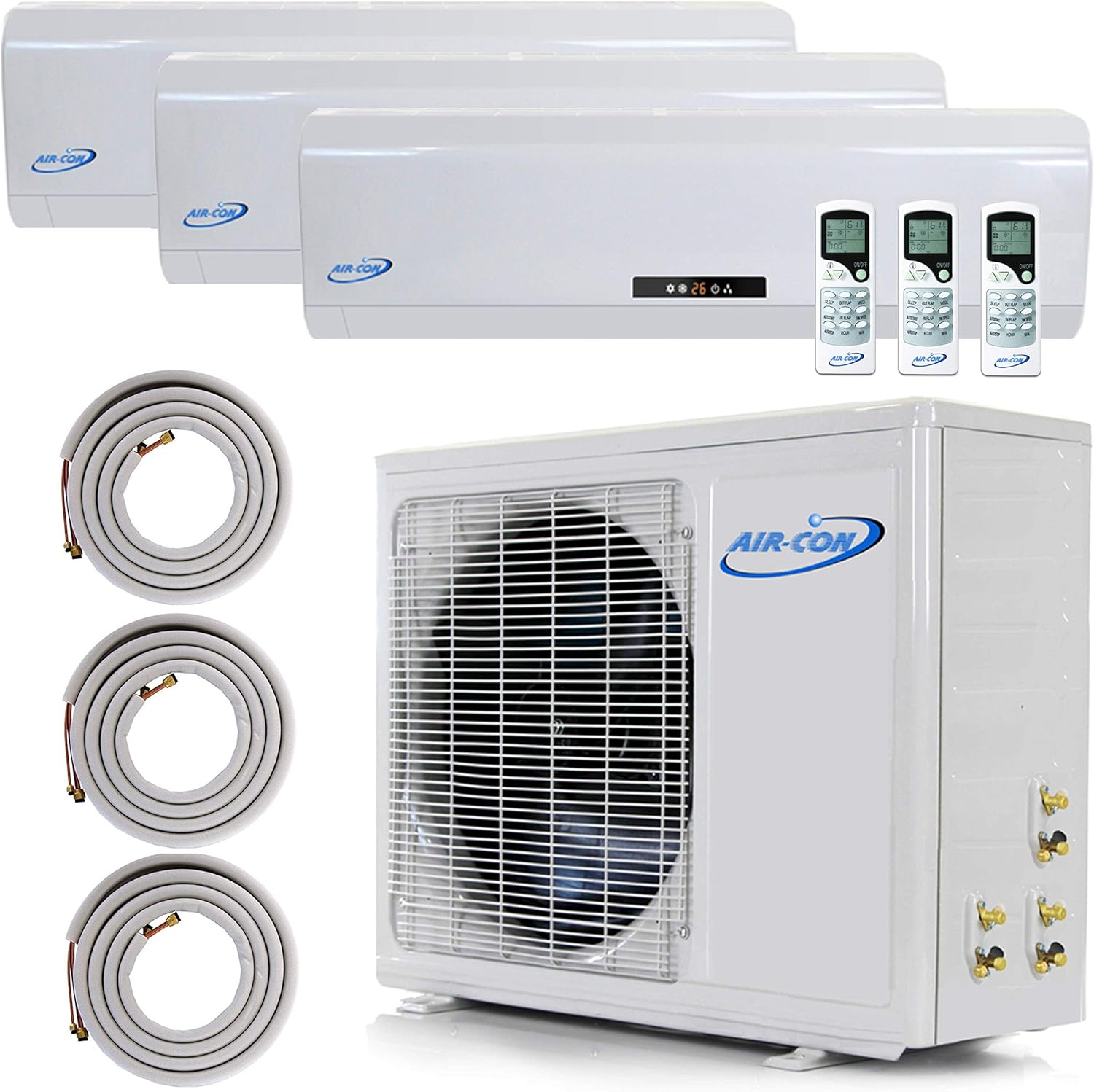 3 Zone Mini Split - 9000 + 9000 + 18000 - Ductless Air Conditioner - Pre-Charged Tri Zone Mini Split - Includes Three 25' Linesets - Premium Quality - USA Parts & Support