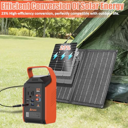 Takki Solar Generator 148Wh with 40W Solar Panel Included 300W Peak Portable Power Station Camping Power Bank with 110V AC Outlet for Home Camping Emergency Hurricane