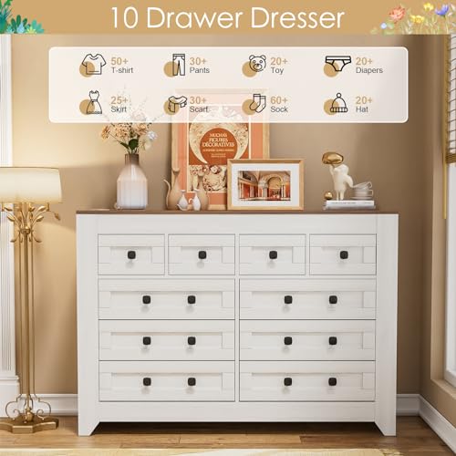 PAKASEPT Farmhouse White Dresser for Bedroom, 54" Wide Chest of Drawers for Bedroom with 3 Wooden Drawers and Sliding Barn Doors, Wood Dressers Storage TV Stand for Bedroom, Living Room, Kitchen