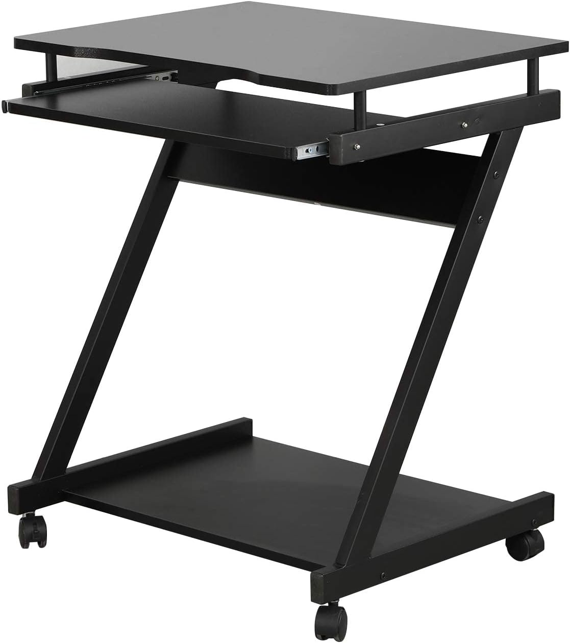 SogesPower Computer Cart Mobile Standing Desk with Keyboard Tray Home Office Workstation for Small Space, Black