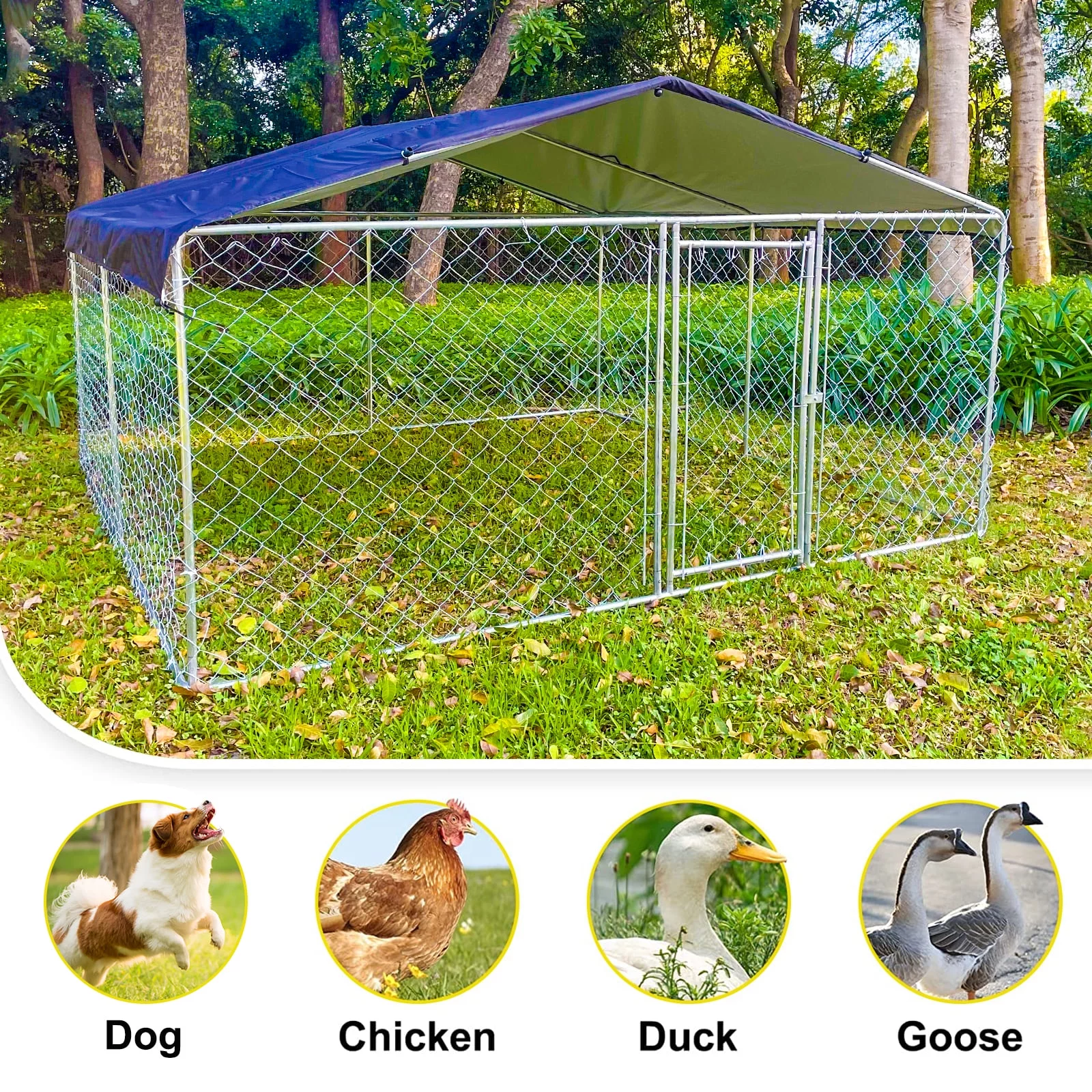 10ft x 10ft Dog Kennel Outdoor Metal Playpen Heavy Duty Large Dog Cages Enclosure for Large Dogs Run Outside Exercise Pet Fences with Roof for Yard