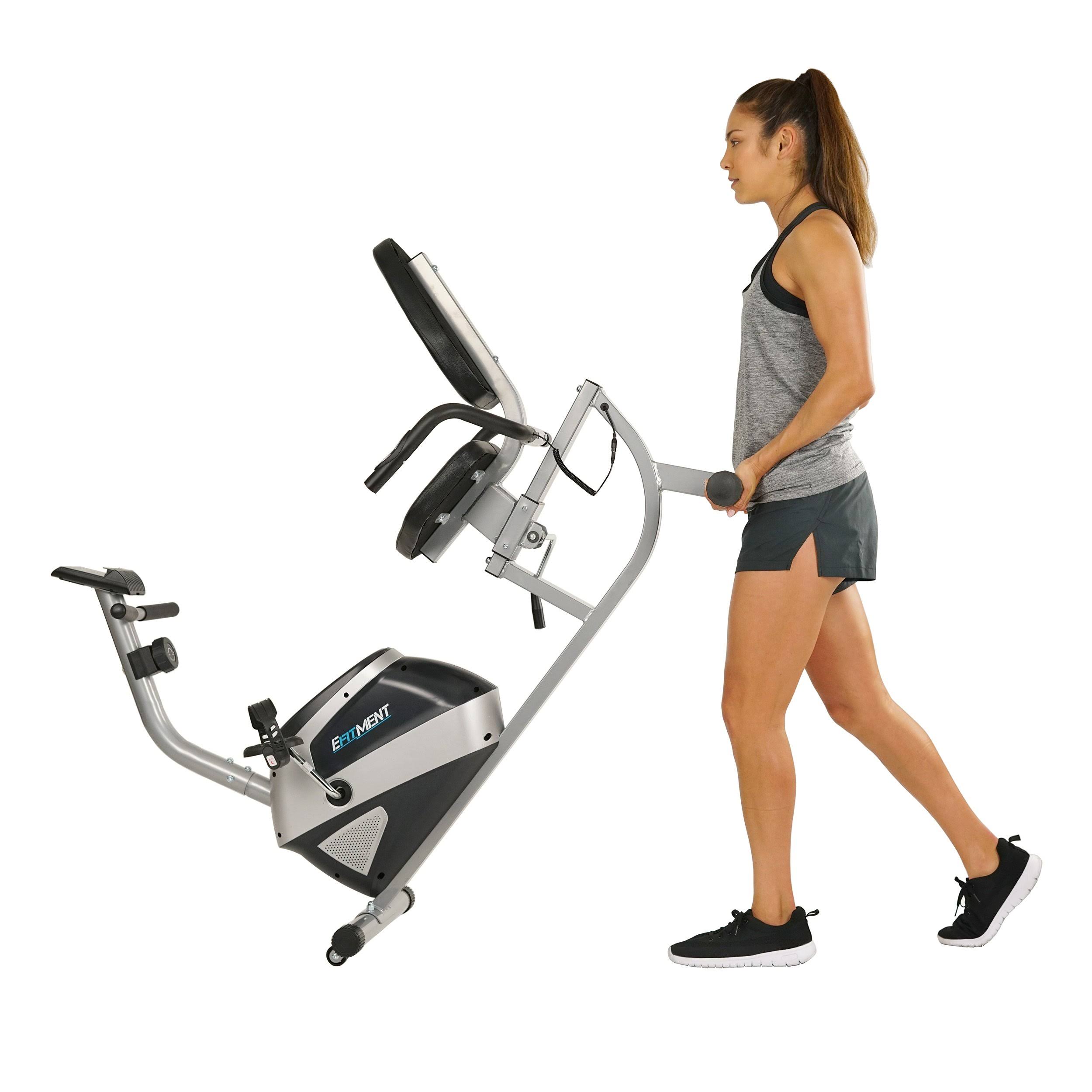EFITMENT Magnetic Recumbent Bike Exercise Bike with High Weight Capacity, Easy Adjustable Seat, LCD Monitor with Pulse and Phone
