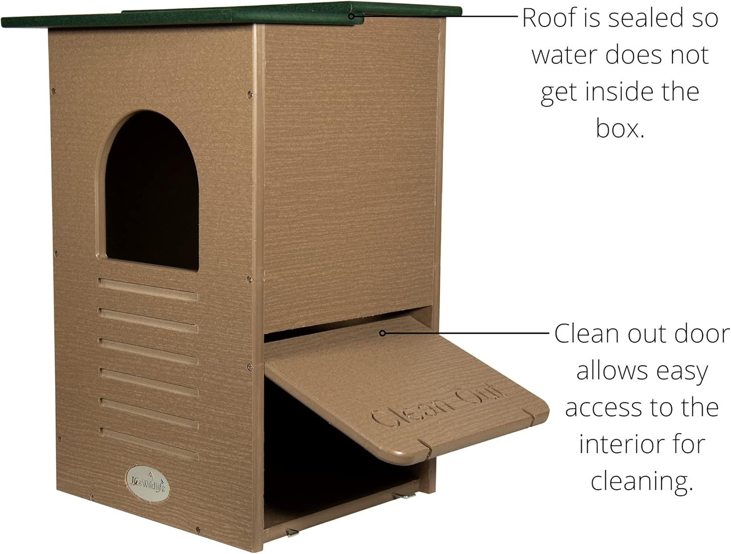JCs Wildlife Recycled Poly Lumber Barred Owl Nesting Box - Mounting Hardware and Pine Shavings Included - Dedicated Clean Out Door - Made in The USA