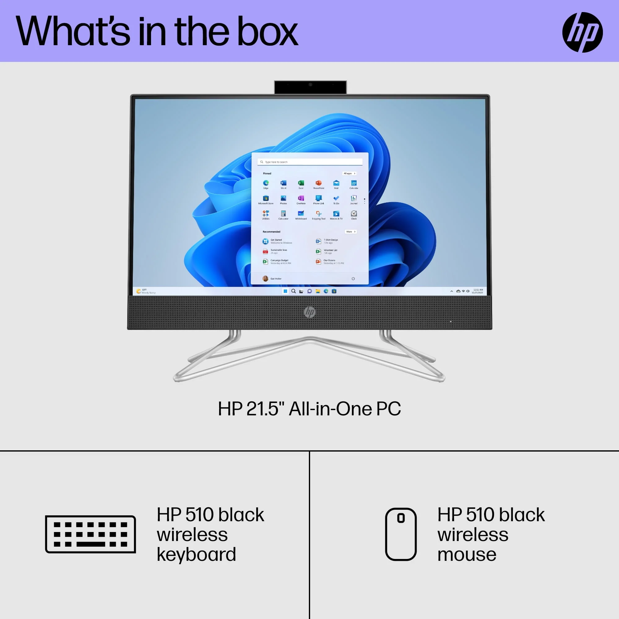 HP 21.5 All-in-One PC, Intel Pentium, 8GB Memory, 128GB SSD, Windows 11 Home S mode, White, 22-dd0143w