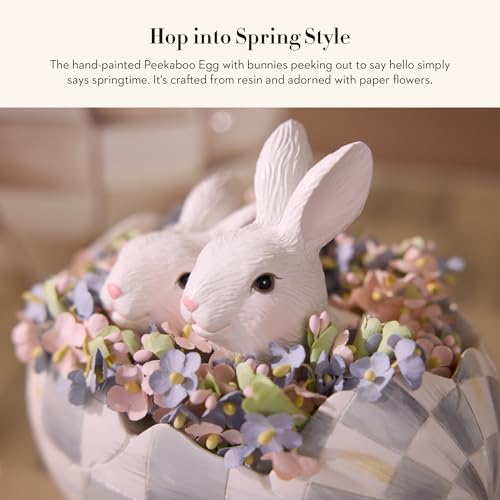 MACKENZIE-CHILDS Peekaboo Egg, Cute Easter Bunny Decor, Spring and Easter Egg Decor, Black-and-White Courtly Check