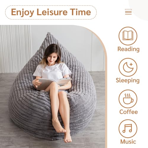 BYBYME 3 in 1 Bean Bag Chairs, Bean Bag Bed for Adults High-Density Foam Filling, Convertible Sofa Bed Faux Fur, Giant Bean Bag Chairs for Adults