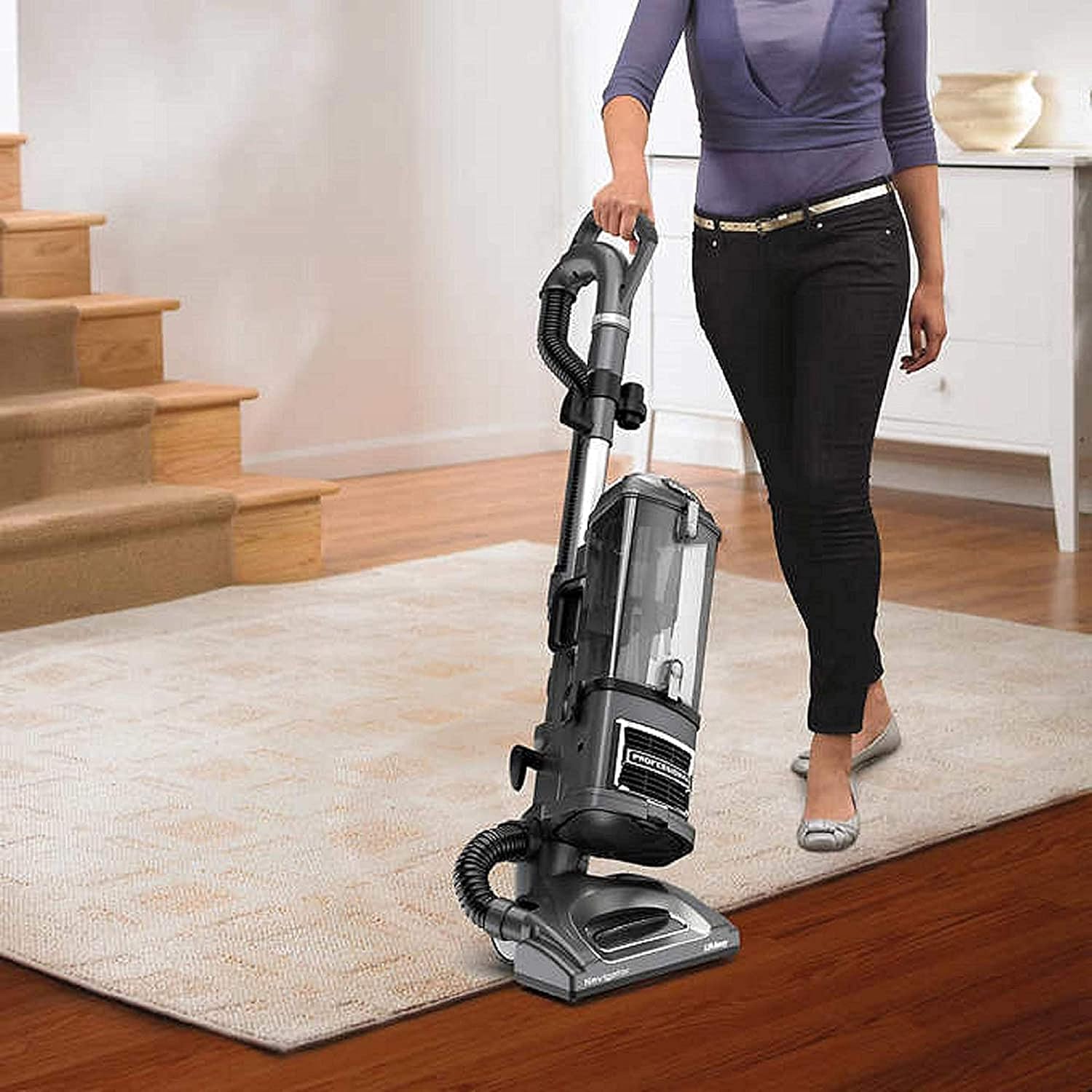 Shark Navigator Professional Upright Corded Bagless Vacuum for Carpet and Hard Floor with Lift-Away Hand Vacuum and Anti-Allergy Seal (NV370), White (Renewed)