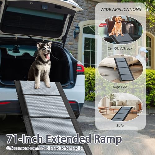 Dog Ramp for Car, 71" Extra Long & 17" Wide Pet Ramp, Portable Foldable Dog Car Ramp for Medium & Large Dogs, with Non-Slip Rug Surface, Up to 250LBS Enter a Car, SUV & Truck & Porch Steps (Large)