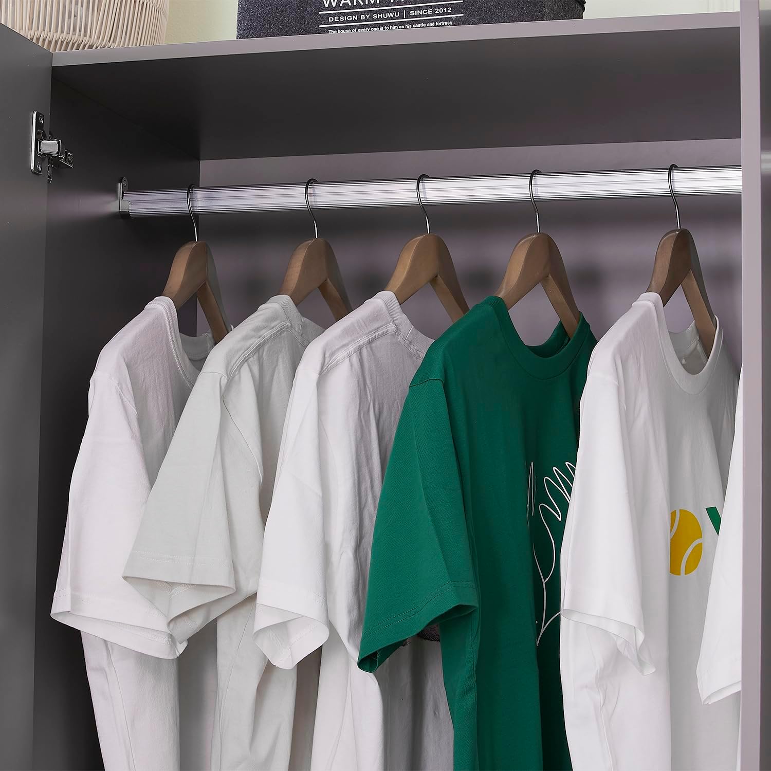 Wooden Armoire Wardrobe Closet, 4-Door 3 Drawers Gray Closet Cabinet for Large Capacity, Armoires and Wardrobes Closet for Hanging Clothes with Hanging Rod 63" L x 20.3" W x 72" H