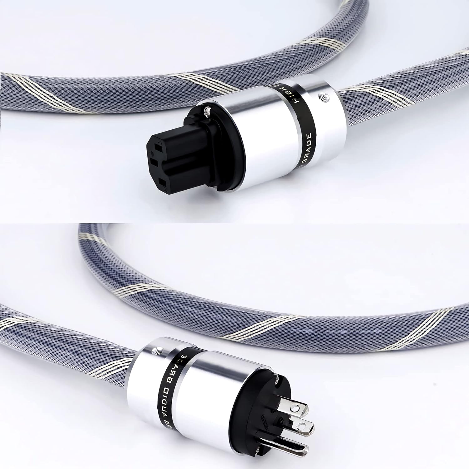 Audiophile HiFi Power Cable, 12AWG Oxgen Free Copper US AC Mains Supply Wire Cord, Rhodium Plated Alloy Plug IEC320-C13 Female Connector, 125V/15A for Speaker, Subwoofer, Turntable, AMP.(3.3FT/1M) Pack of 2