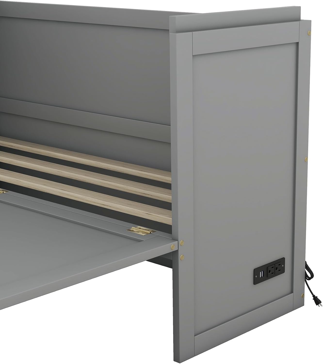 Queen Size Murphy Bed, Classic Cube Bedframe with USB Port & Large Storage Drawer, Space-Saving Design, Wall Bed for Small Space, Apartments, Guest Room, Gray
