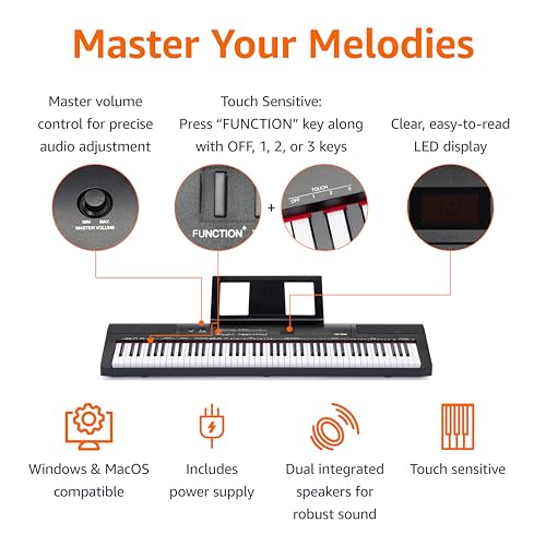 Amazon Basics Electric Keyboard 88-Keys, Semi-Weighted Digital Piano For Performance with Sustain Pedal, Power Supply, 2 Speakers, Lesson Mode, Black