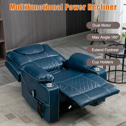 Power Lift Chair Lay Flat Recliner Infinite Position Electric Dual Motor Stand Up Lift Chair with Massage and Heat for Adults,Heavy Duty Recliners with 2 Remote Controls and Two Cup Holders