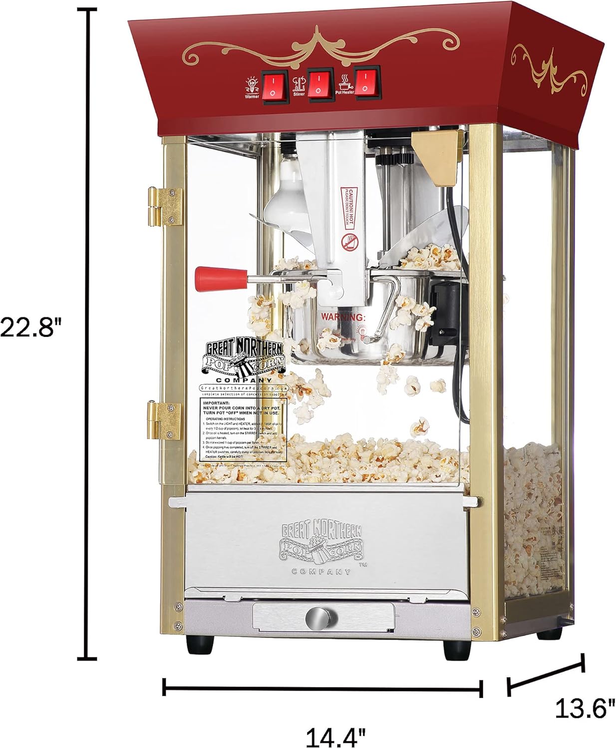Great Northern Popcorn Matinee Popcorn Machine - Red, 8oz, (469326PCG)
