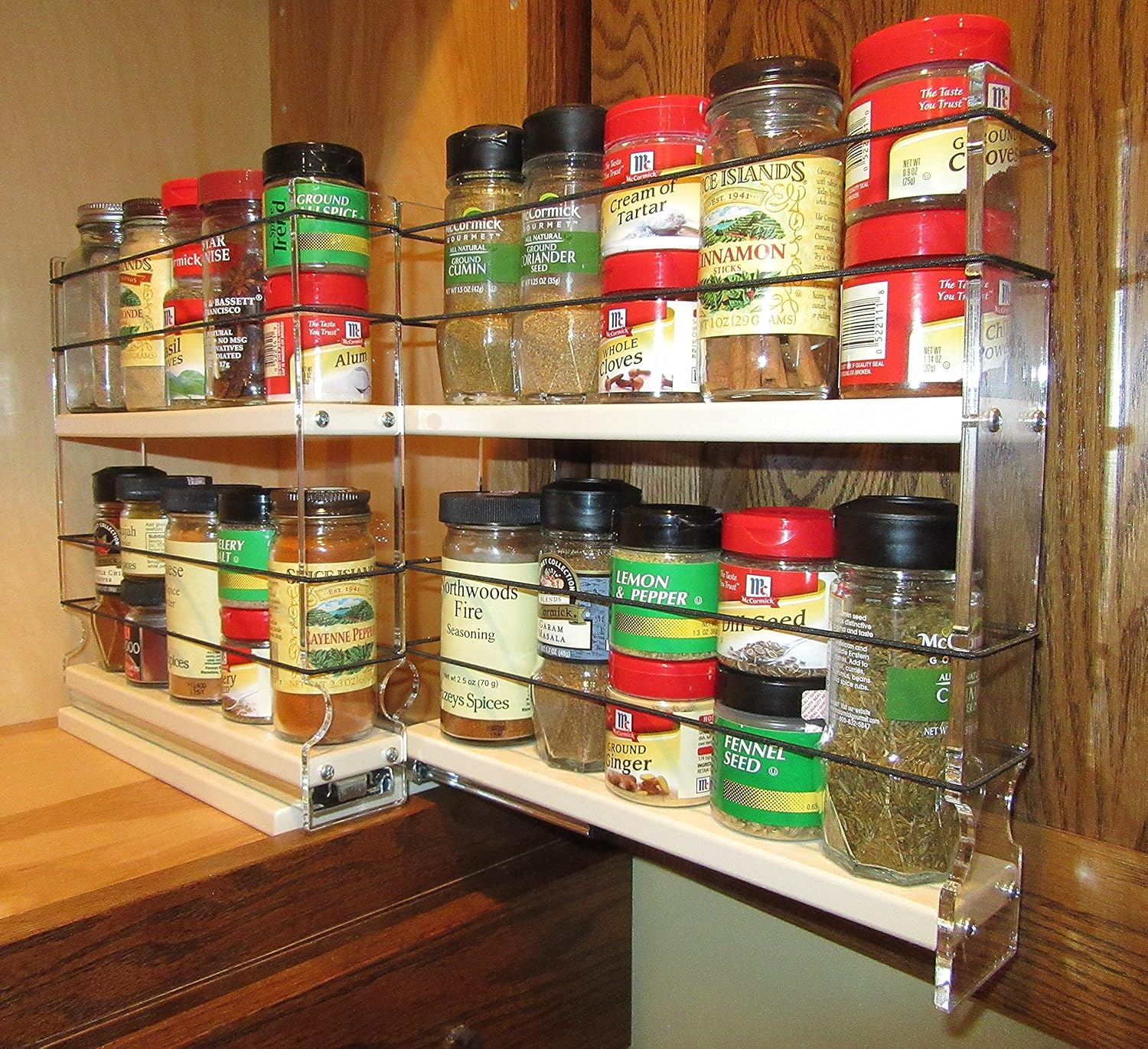 Vertical Spice - 22x2x11 DC - Spice Rack - Narrow Space w/2 Drawers each with 2 Shelves - 20 Spice Capacity - Easy to Install