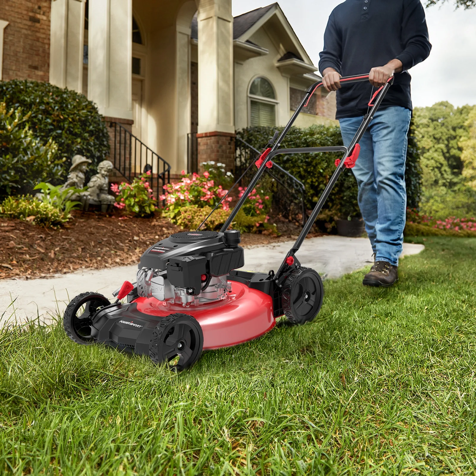 PowerSmart Gas Lawn Mower, 21 inches 144cc 2-in-1 Walk-Behind , Side Discharge Push Lawn Mower